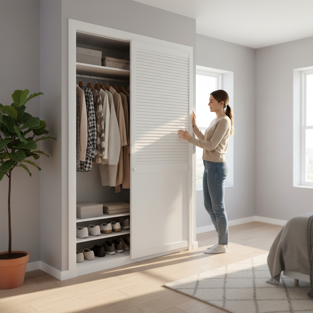 White Painted Half-Shaker Louvre Wardrobe Cupboard Door