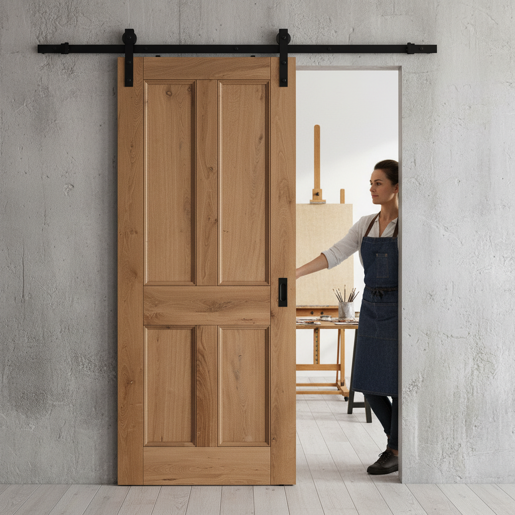 Internal Fully Finished Rustic Oak Victorian 4 Panel Slid...