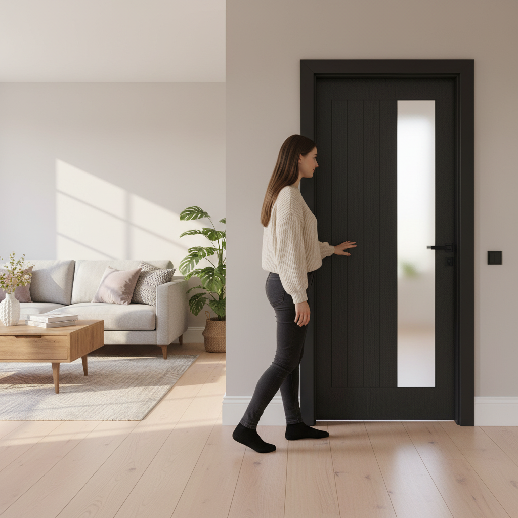 Premium Internal Fully Finished Oak Door with Offset Obscure Glass - Made-to-Measure, Modern Design
