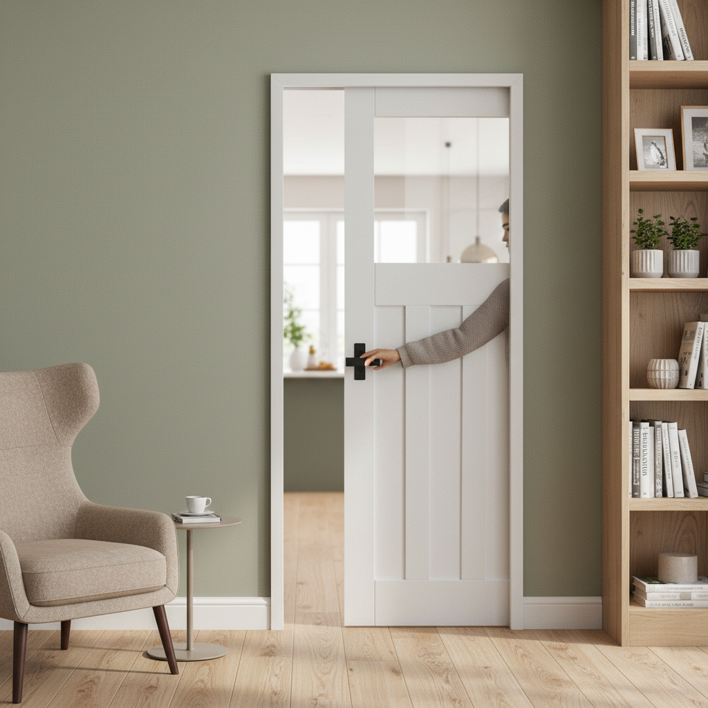 1930s Inspired Clear Glass Framed Pocket Door Set