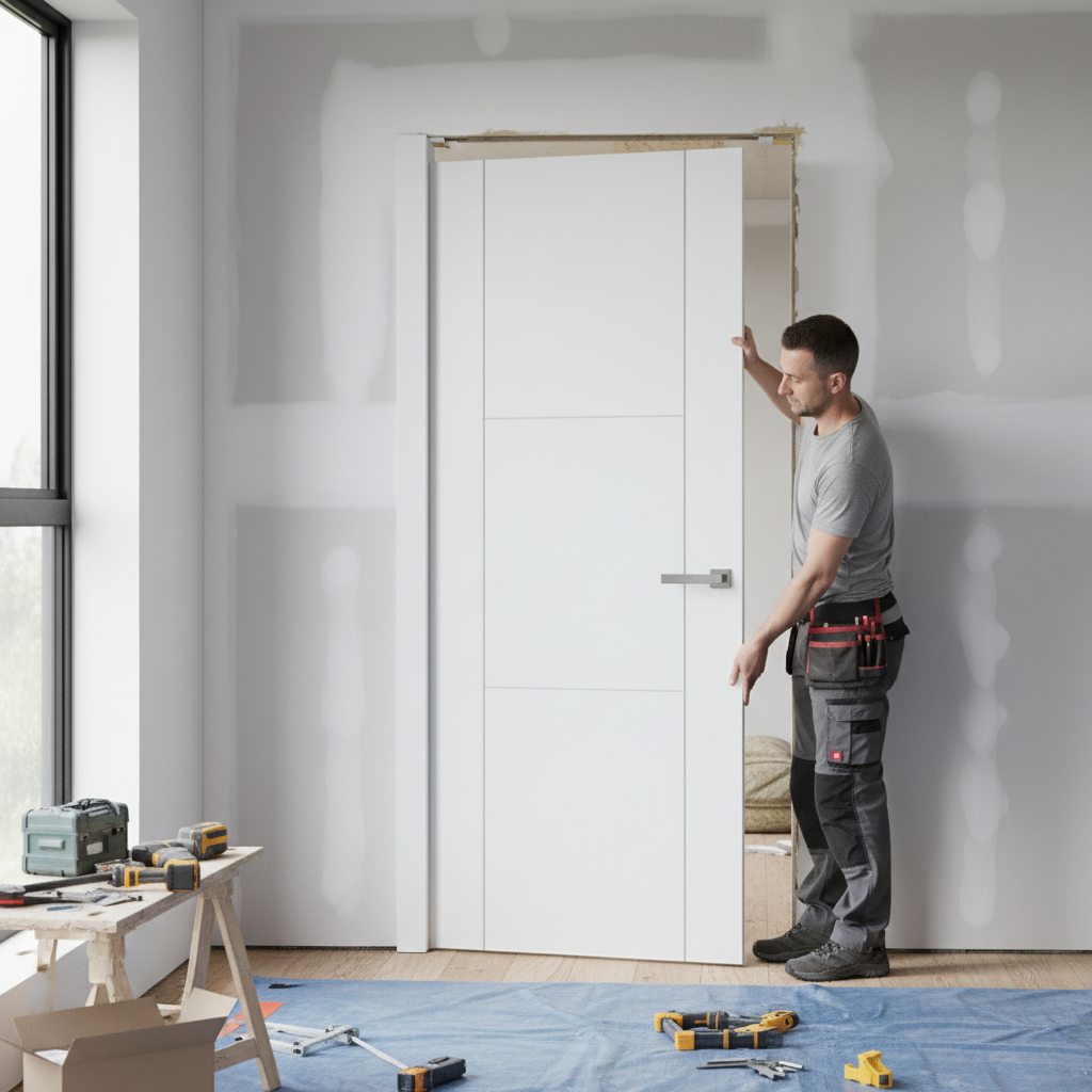 Internal White Trent Door - 3 Panel Design, Semi-Solid Co...