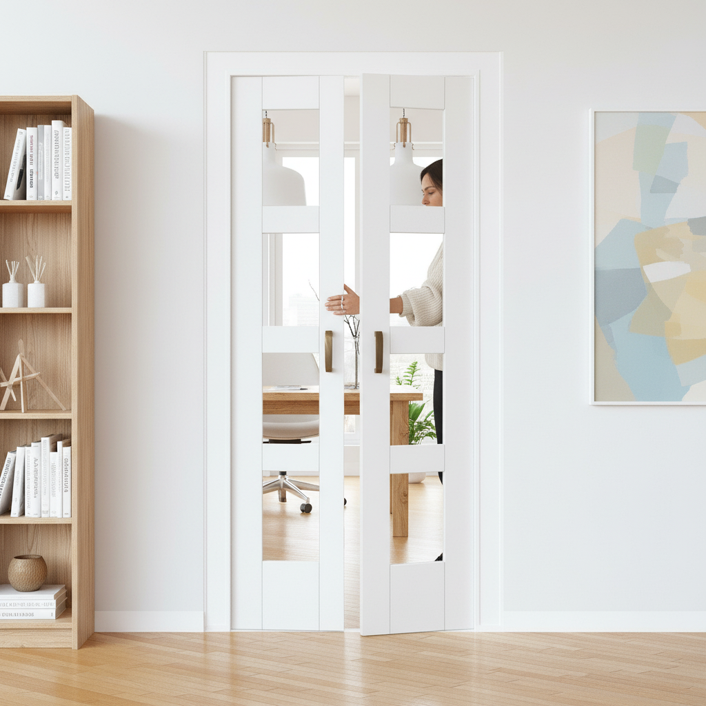 Internal Bi-fold Shaker Door with 8 Clear Glass Panes, So...