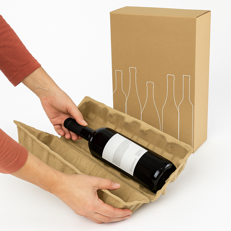 Premium Bottle Postal Boxes Moulded Pulp Inner for Maximum Protection Sustainable Tape-Free Wine Shipping Box
