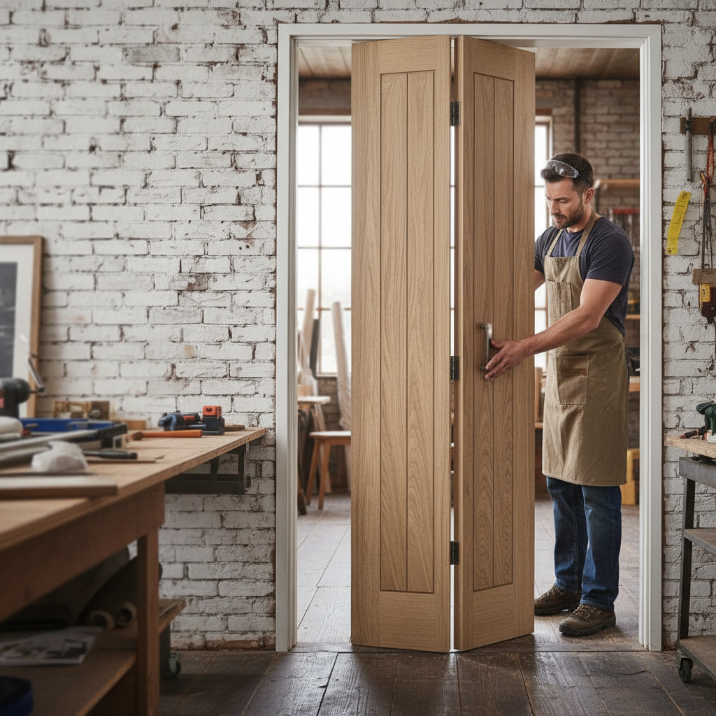 Premium Unfinished Internal Cottage Bi-fold Door - Customizable Design with Solid Core for Enhanced Durability and Sound Insulation