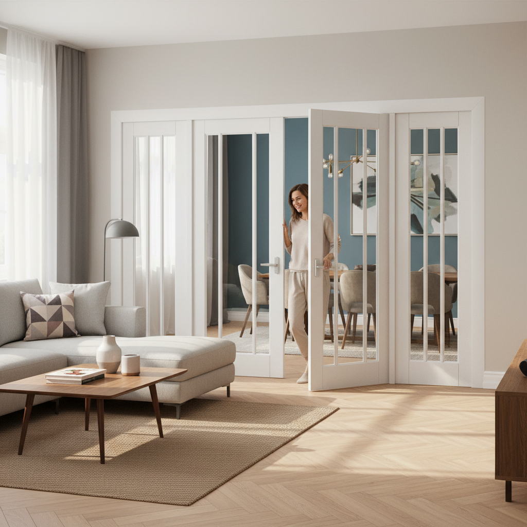 Internal Room Divider Set with 3 Light Clear Glass Doors