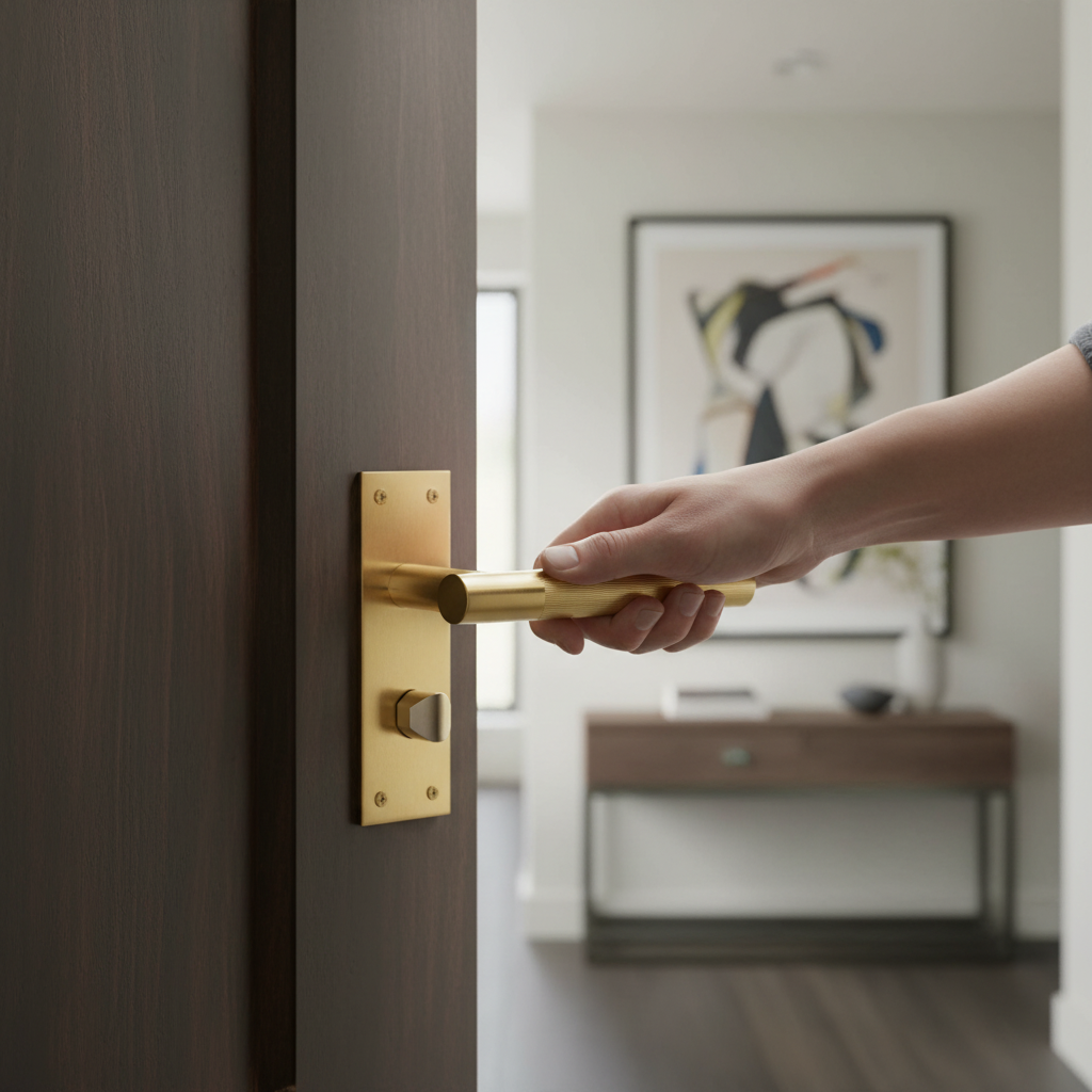 Linear Lever on Backplate Handle Set - Satin Brass Finish