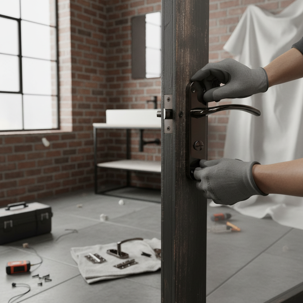 Lever on Backplate Bathroom Door Handle Set