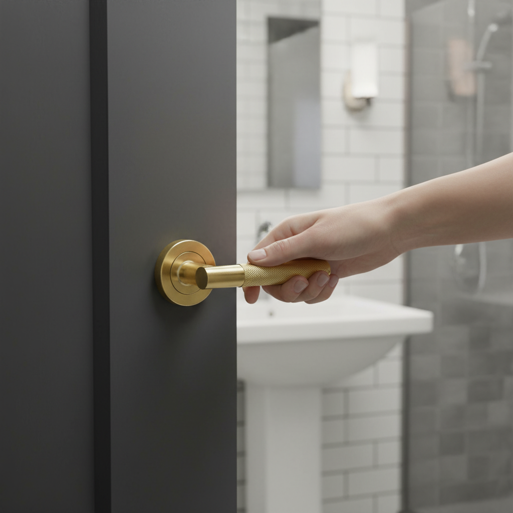 Knurled Round Rose Lever Door Bathroom Handle Set