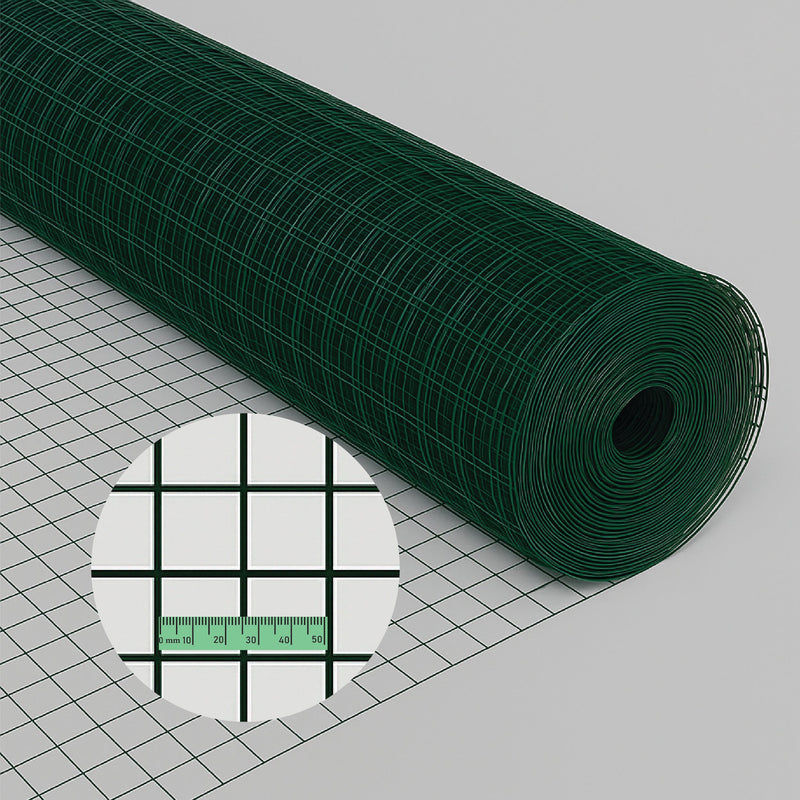 Green PVC Coated Lightweight Mesh, 25x25mm Square Holes - 90cm High Rolls