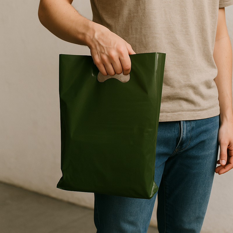 Premium Harrods Green Plastic Carrier Bags 50 Micron Strong Varigauge Retail Bags with Handles Pack of 100