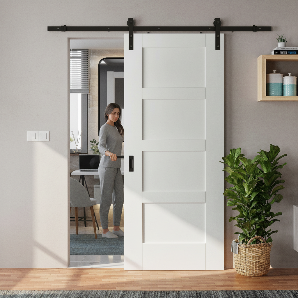 Internal White Primed Shaker 4 Panel Sliding Door Set