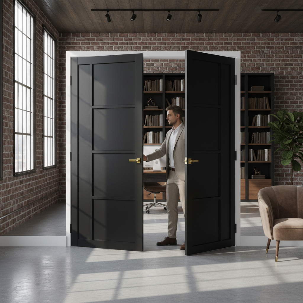 Premium Custom Made Industrial Style Door Pair with Solid Core Construction and Prefinished Black Design