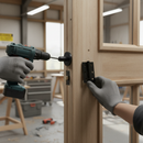 Premium Knurled Internal Lever Handle Set on Round Rose - Matt Black Finish with Latch and Hinges