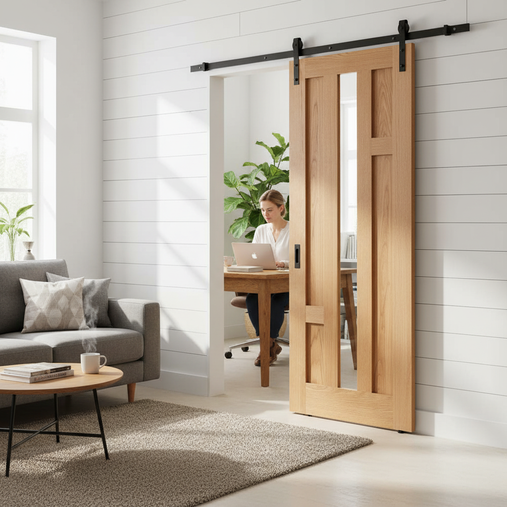 Fully Finished Oak Sliding Door Set with Clear Glass Pane...