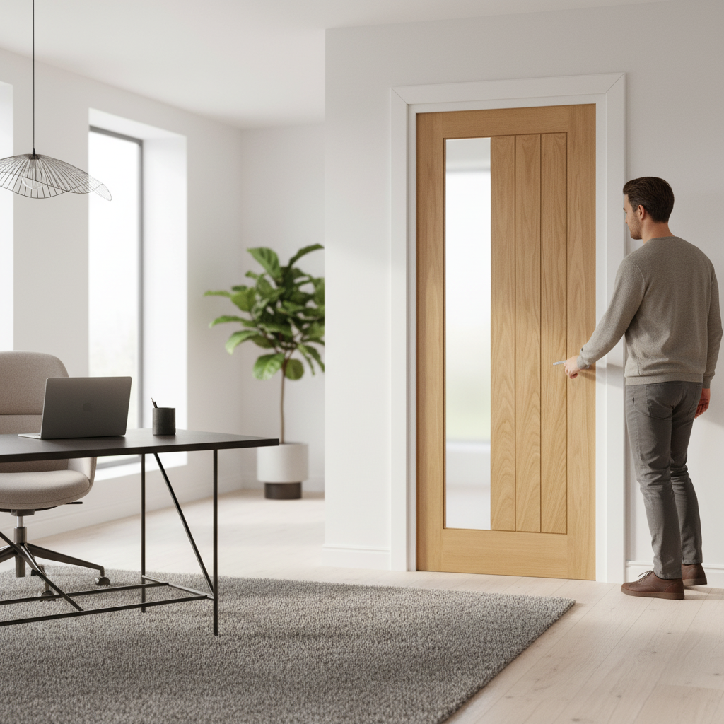 Premium Made-to-Measure Oak Internal Door with Obscure Offset Glass - Custom Dimensions and Lifetime Guarantee