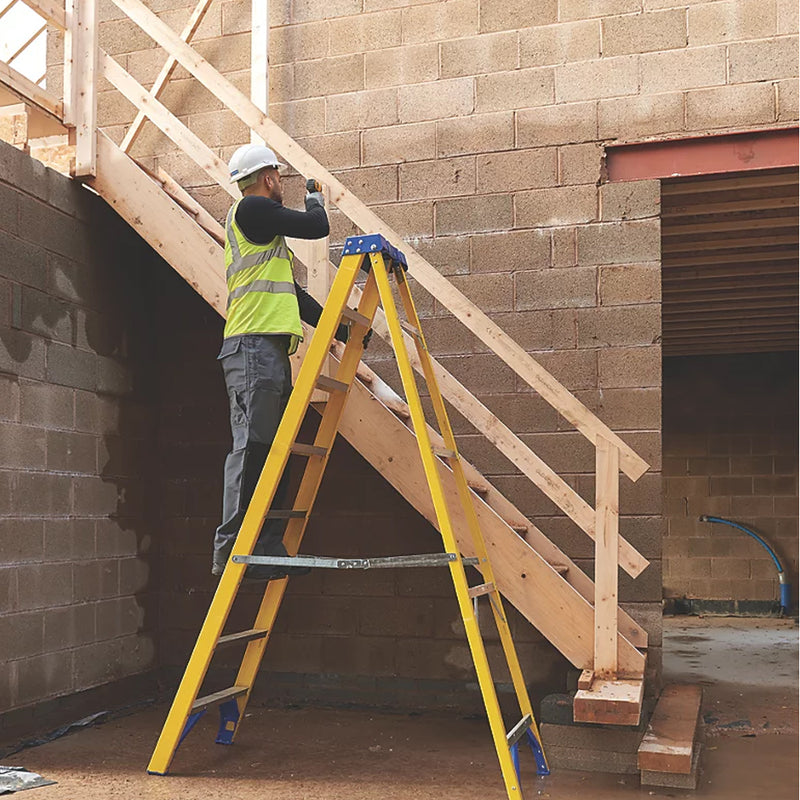 Premium Fibreglass 8-Step Swingback A-Frame Step Ladder For Electrical Environments