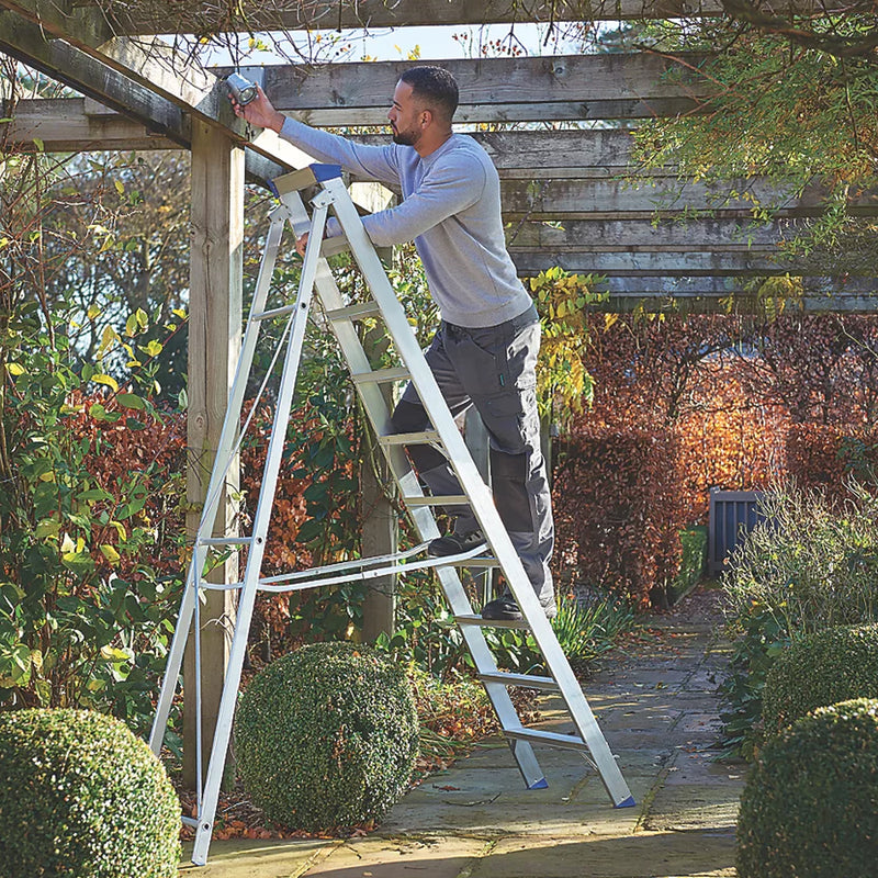 Industrial Grade Aluminium 10-Step Swingback A-Frame Ladder For Commercial Use