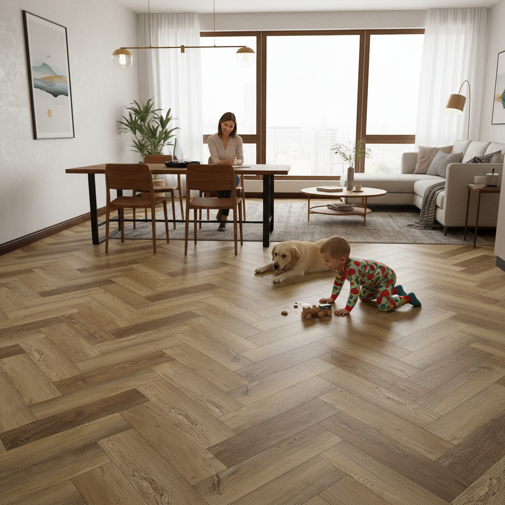 Premium Herringbone Vinyl Flooring 5.5mm Rigid Core with Waterproof Surface and Underlay for Elegant Home Design