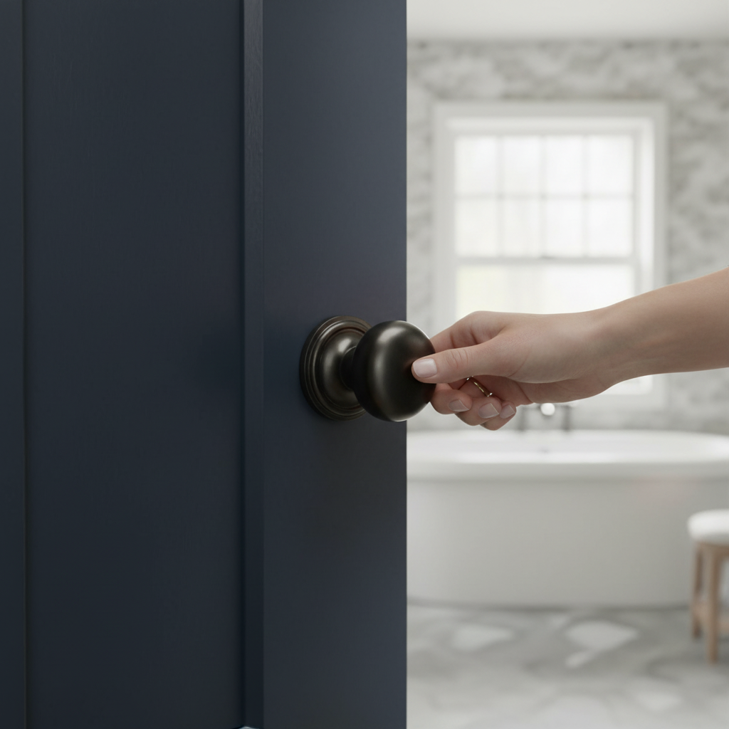 Mortice Bathroom Door Knob Set with Gun Metal Finish, Sty...