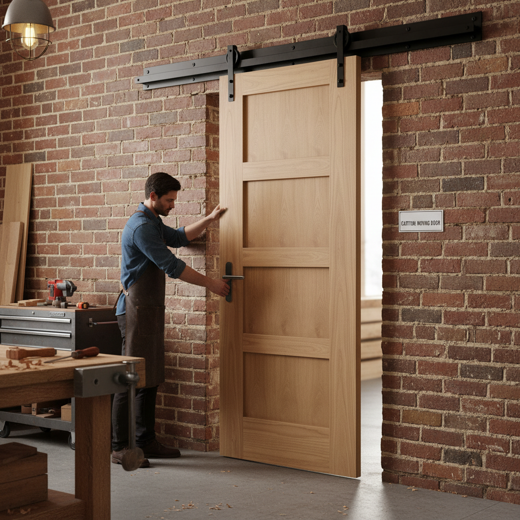 Premium Unfinished Oak Internal Shaker 4 Panel Barn Door for Rustic Elegance - High-Quality Professional Grade for Industrial and Commercial Applic...