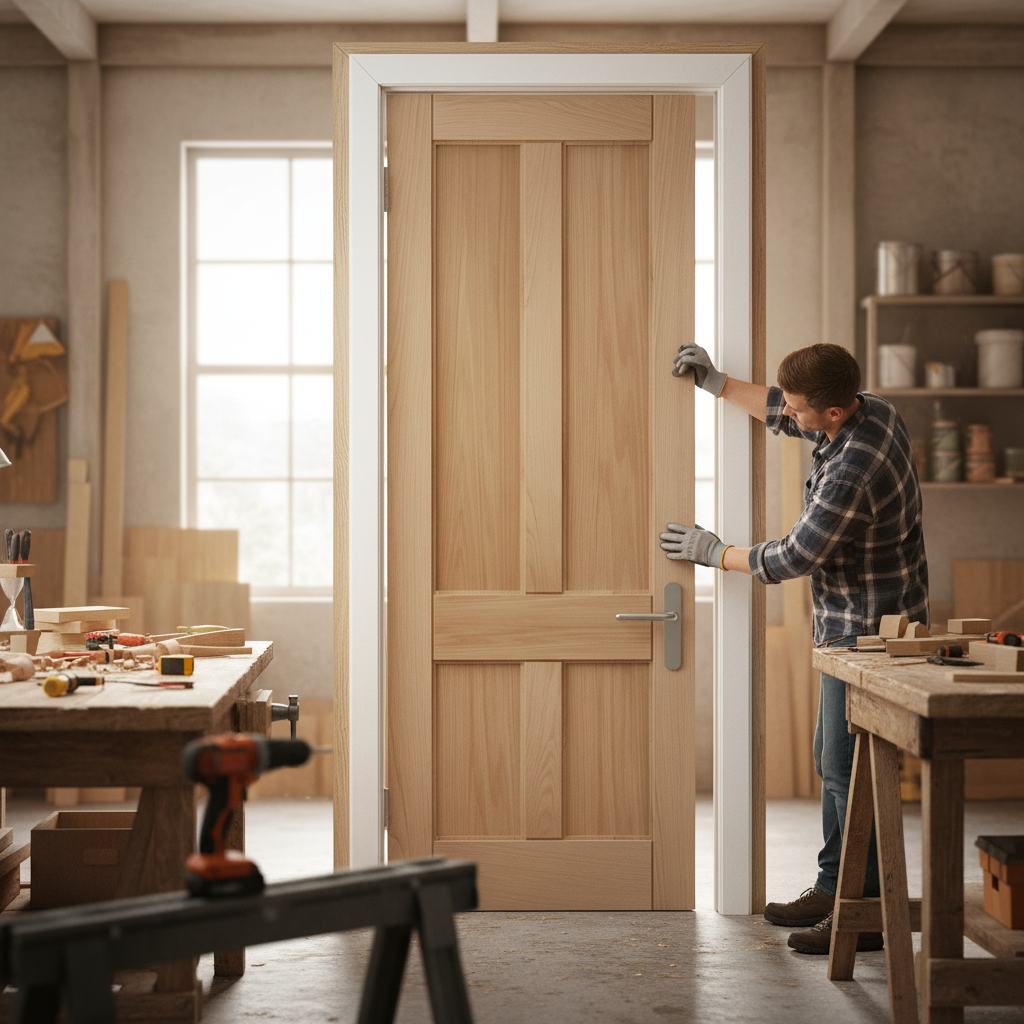 Unfinished Internal 4 Panel Deco Door - Customizable Soli...
