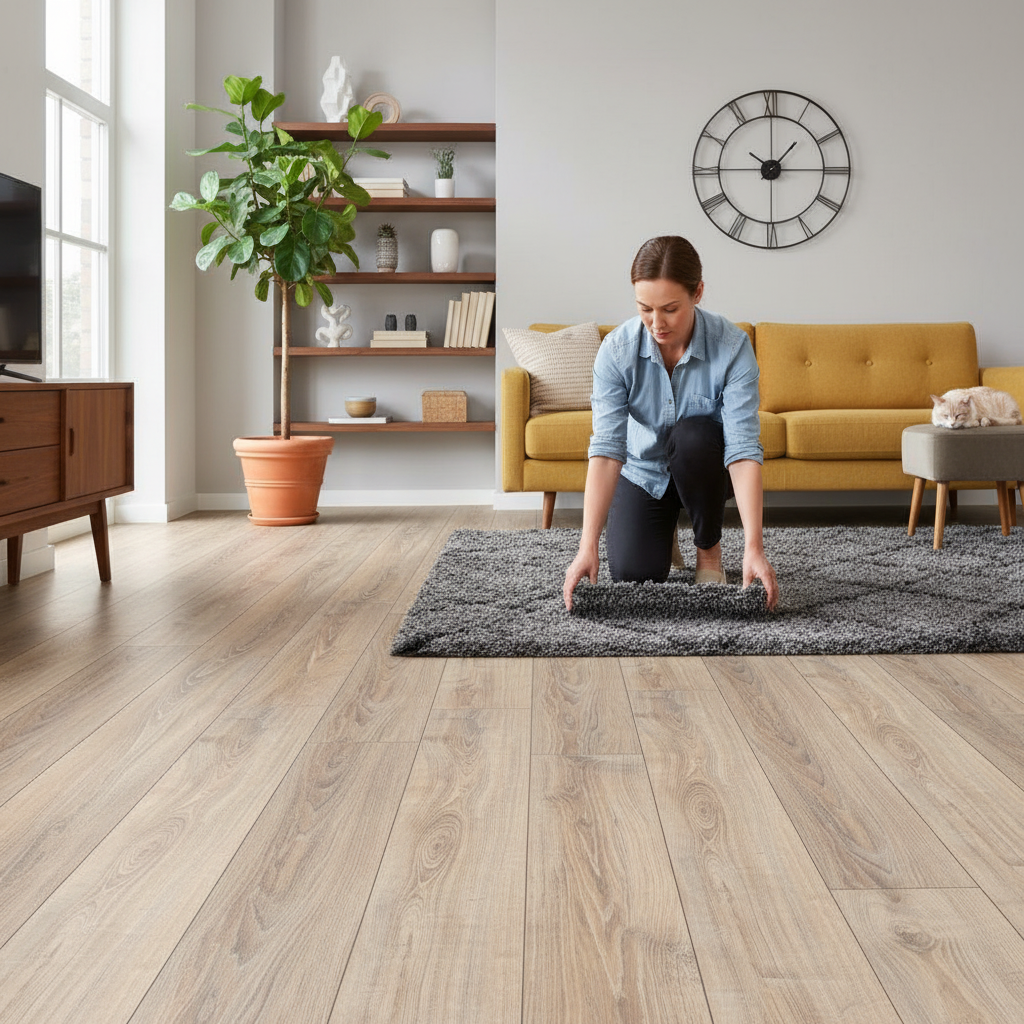 8mm Water-Resistant Laminate Flooring in Whitewashed Oak