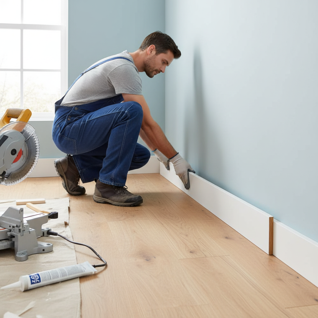 Premium White Painted Large Base Board Moulding 2.4m Length, 14mm Thickness for Contemporary Interior Finishing