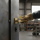 Industrial Square Lever Door Handle Set in Satin Brass