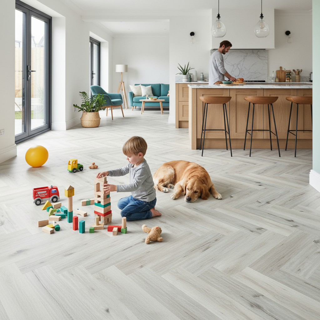 Premium Herringbone SPC Vinyl Flooring 5.5mm Rigid Core with Waterproof Design and Built-in Underlay