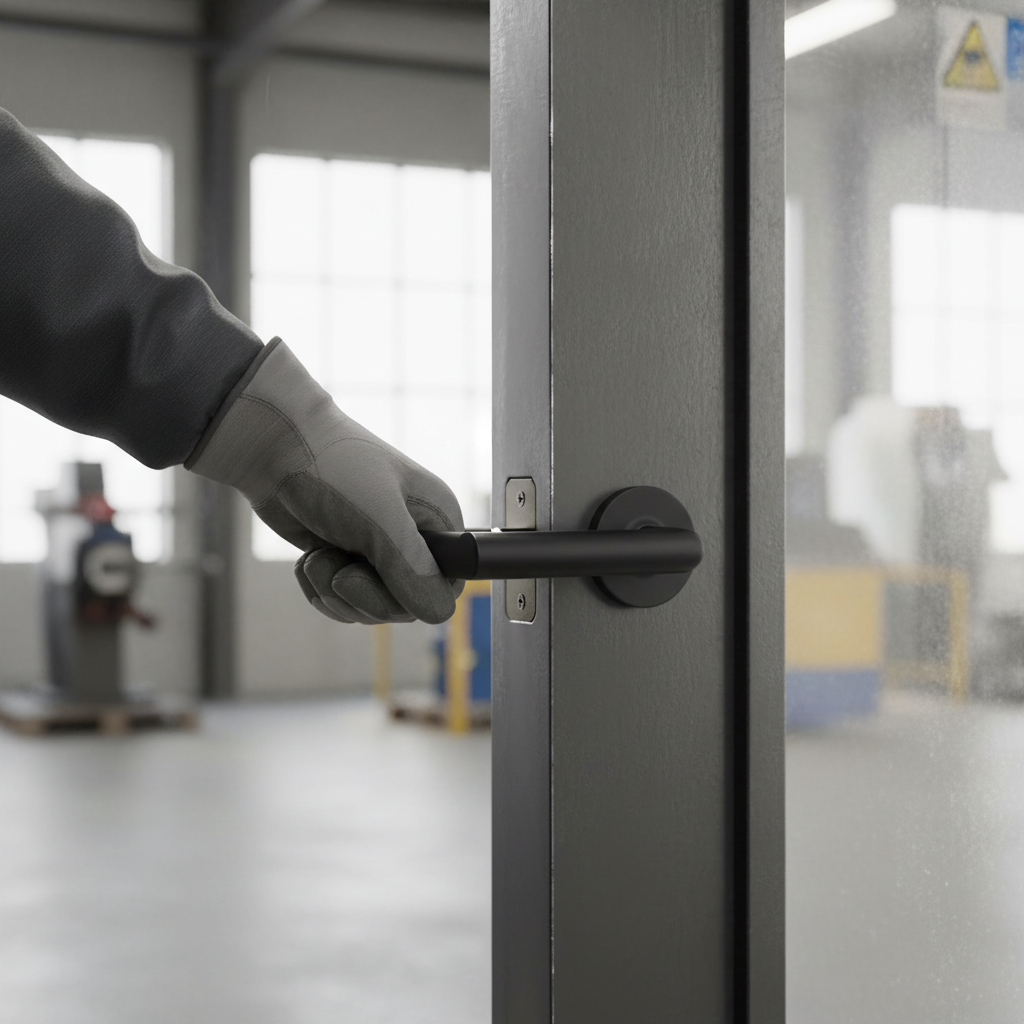 Industrial Round Lever Door Handle Set - Matt Black