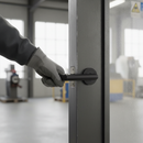 Industrial Round Lever Door Handle Set - Matt Black