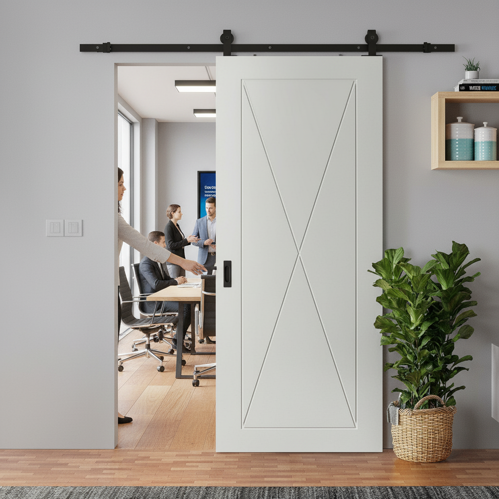 White Primed Internal Sliding Door with Clear Glass Panels