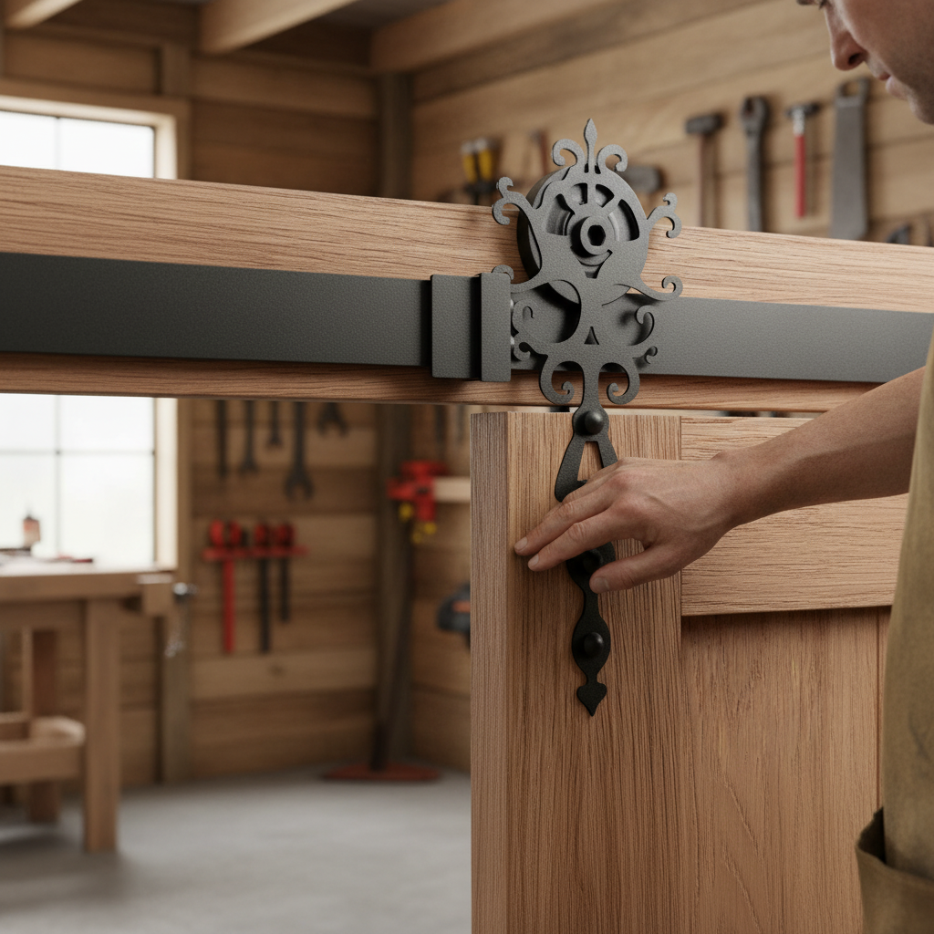 Decorative Sliding Barn Door Track Bracket Pair - Matt Bl...