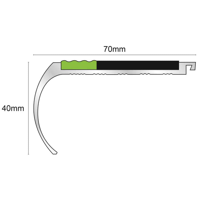 Aluminator 70mm x 40mm Non-Slip Stair Nosing Premium Edge Protection with Built-In Step Illumination for Safety Ideal for Home Commercial and Industrial Use Easy Install No Power Required