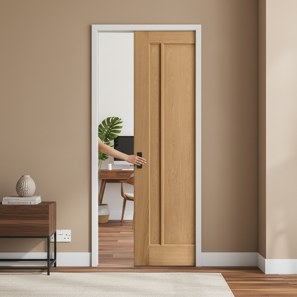 Unfinished Oak 3 Panel Framed Pocket Door Set