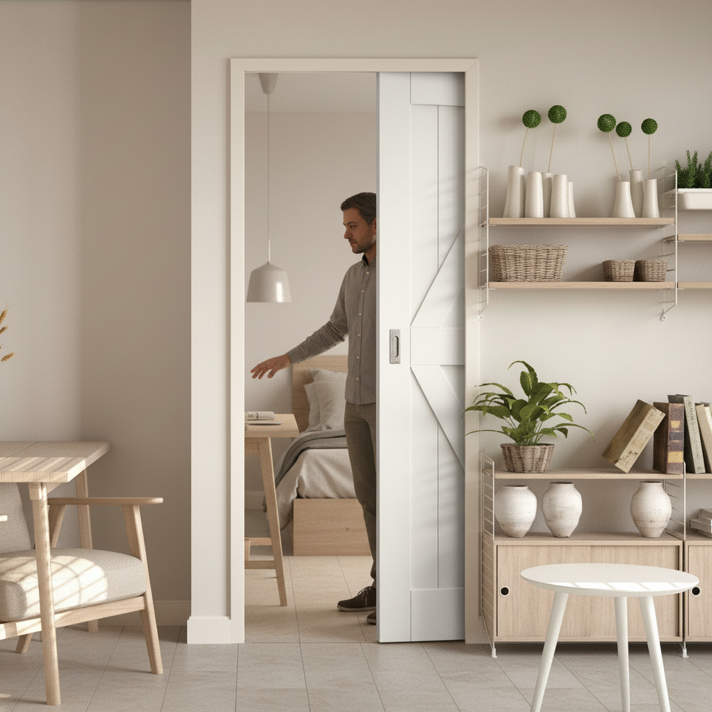 White Primed Internal Barn Pocket Door Set