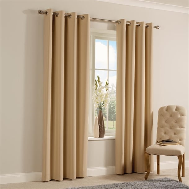 Essentials Smooth Eyelet Curtains Biscuit