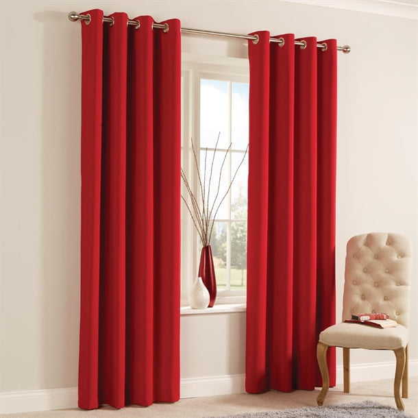 Essentials Smooth Eyelet Curtains Scarlet