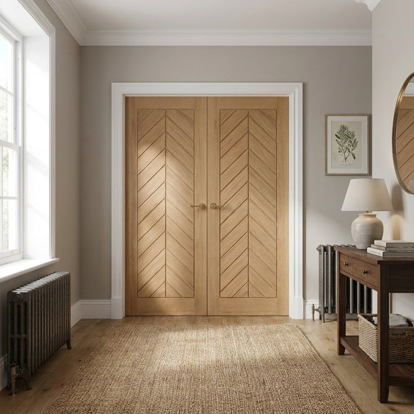 Internal Oak Door Fully Finished Chevron Double Design