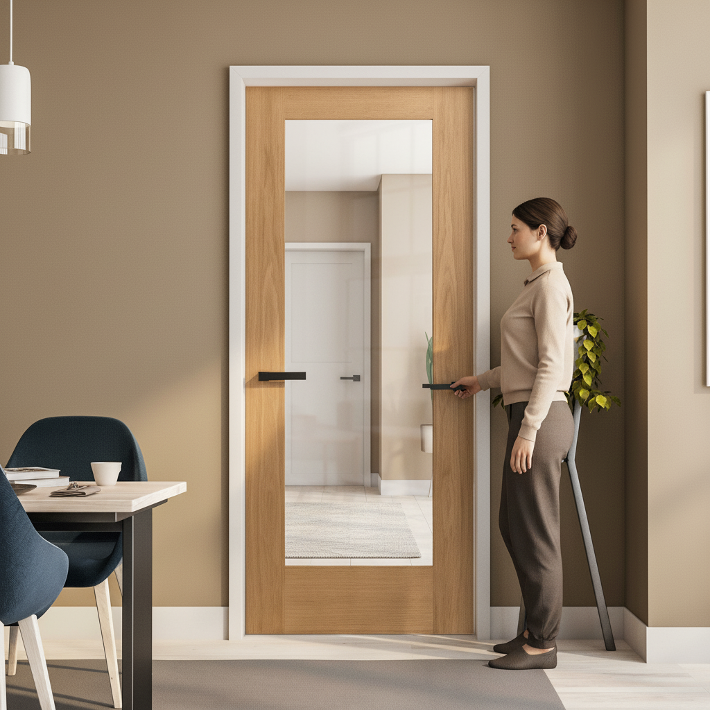 Premium Made-to-Measure Internal Door with Clear Glass Panel - Bespoke Oak Design