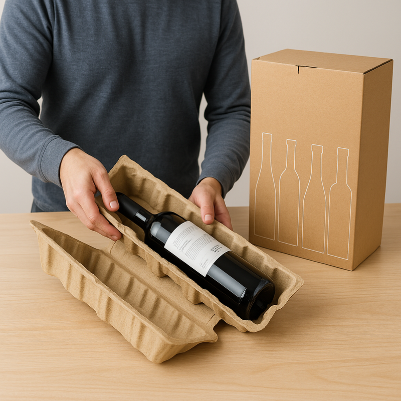 Premium Bottle Postal Boxes Recyclable Pulp Inner for Wine Spirits Secure Eco Shipping Solution