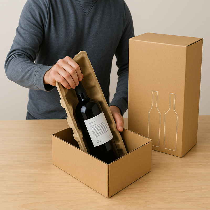 Premium Bottle Postal Boxes Recyclable Pulp Inner for Wine Spirits Secure Eco Shipping Solution