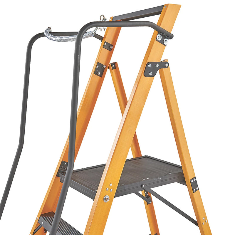 Heavy Duty Fibreglass 6-Step Platform Step Ladder With Handrail For Construction Sites