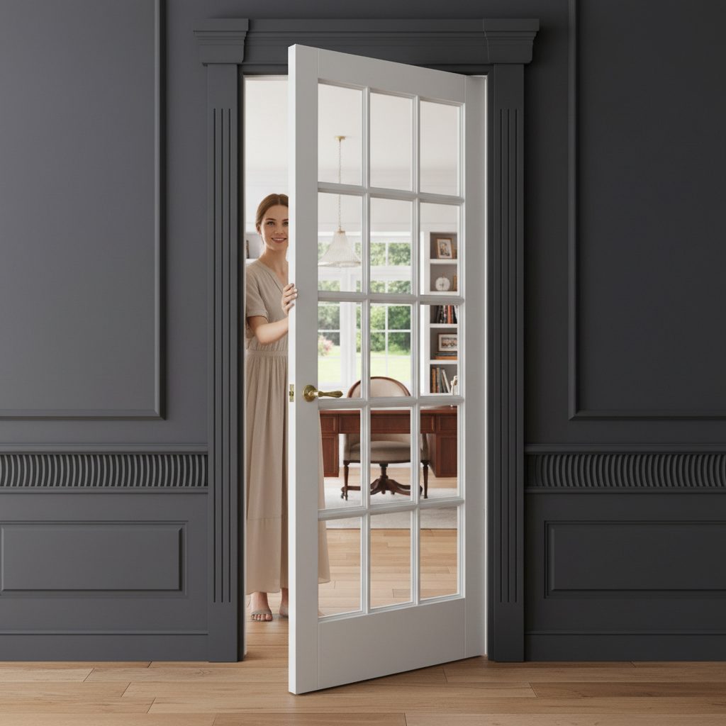 Internal White Glazed Door with 15 Clear Glass Panes