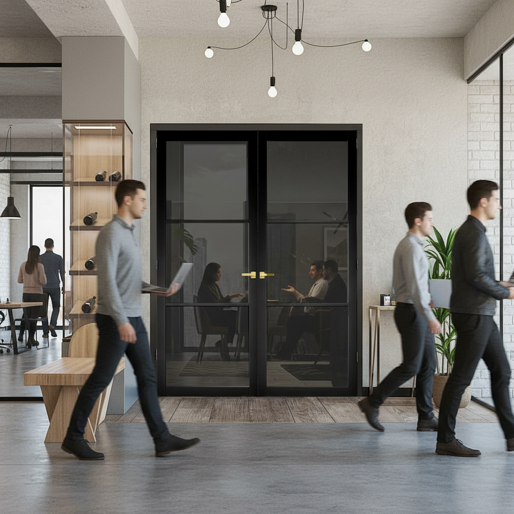 Premium Custom Made Industrial Style Door Pair with Tinted Glass, Solid Softwood Core, and Geometric Design for Modern Interiors