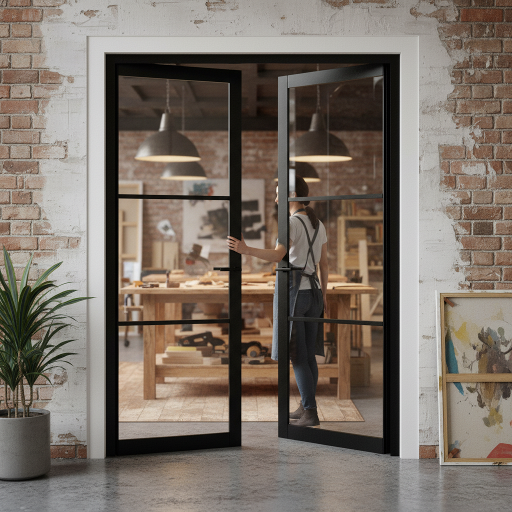 Industrial Studio 3 Light Fully Finished Black Pair Door