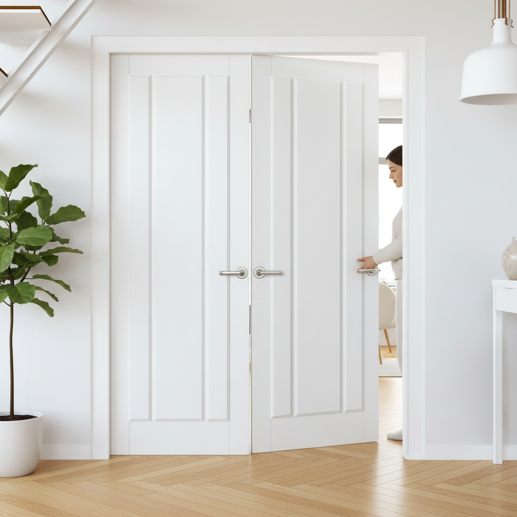 Internal White Primed 3 Panel Pair Door Set – Modern Design