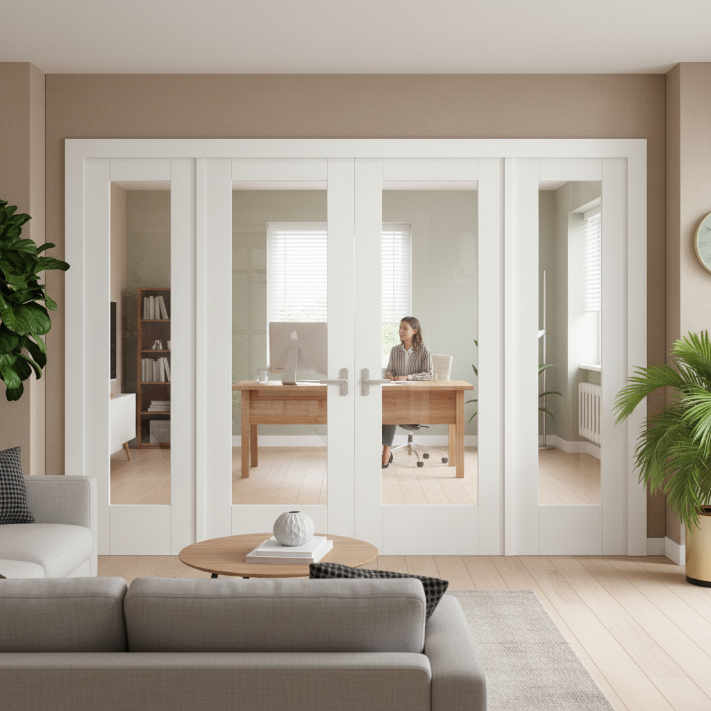 Clear Glass Sidelight Room Divider Set with Four Doors