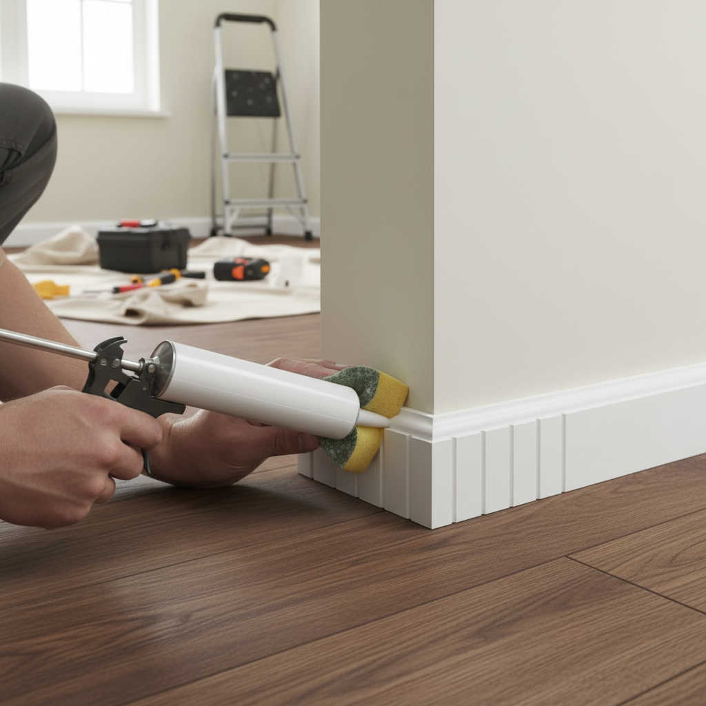 2.4m White Painted Ribbed Base Moulding 14mm x 91mm