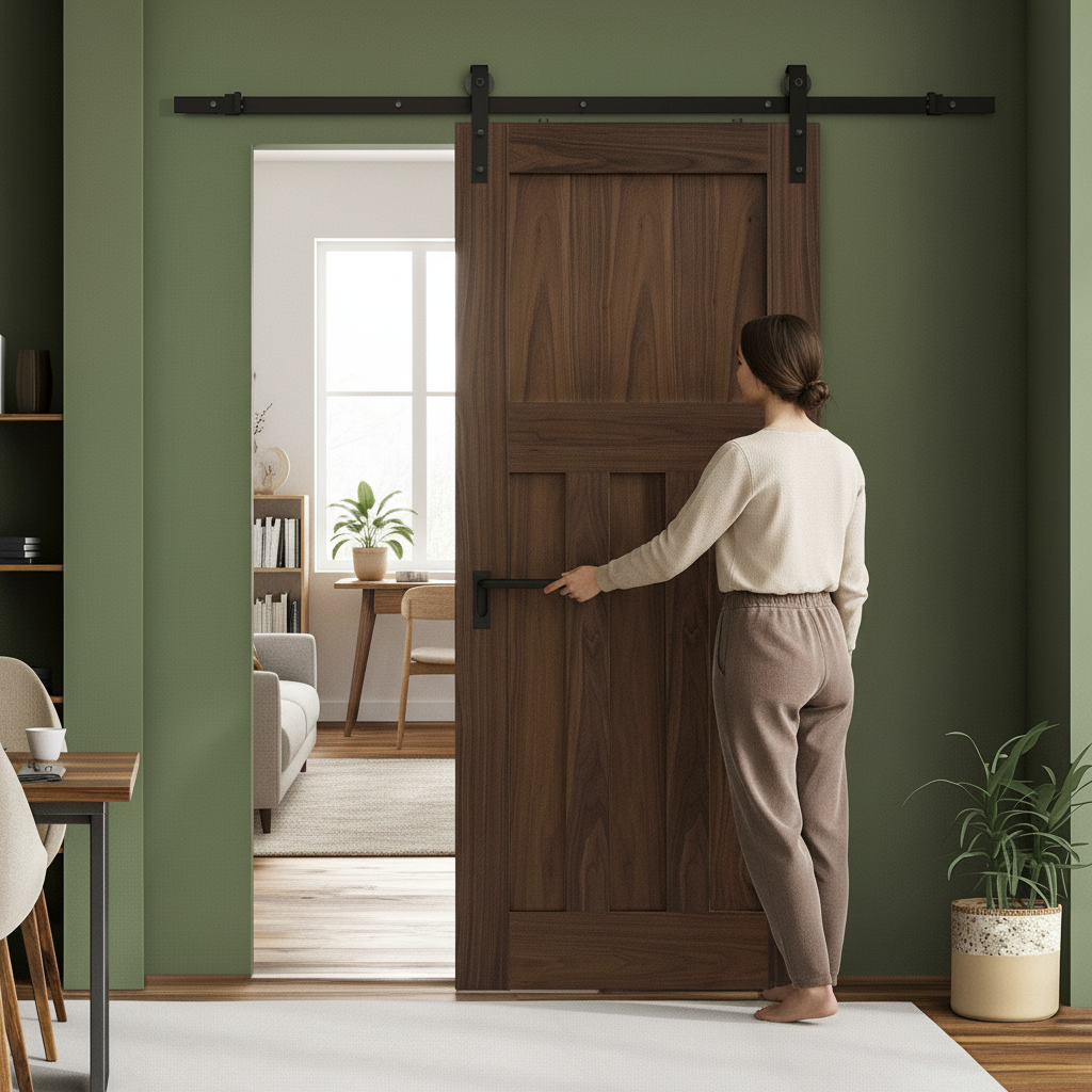 Internal Fully Finished Sliding Door with Black Steel Track